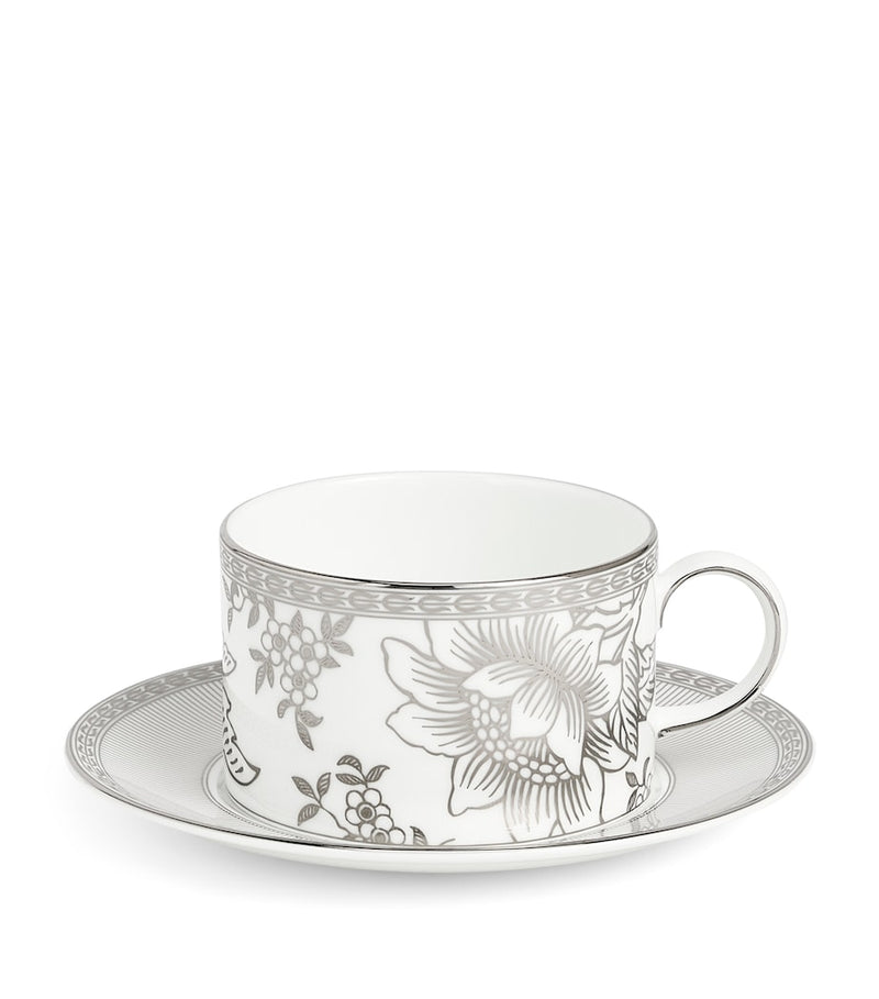 Wedgwood Silver Tonquin teacup and saucer (British brand)