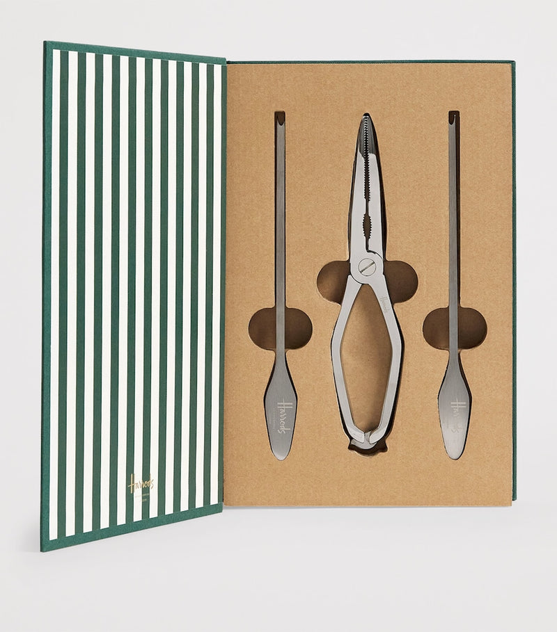Harrods stainless steel lobster utensil set with tongs and tools, UK version