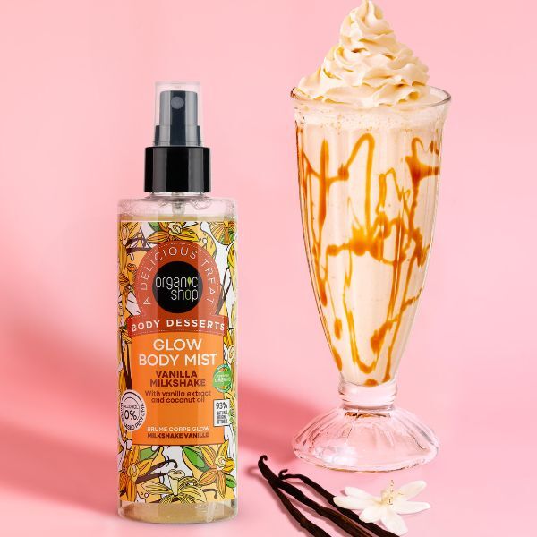 Organic Shop Glow Body Mist Vanilla Milkshake 200ml, imported from the UK