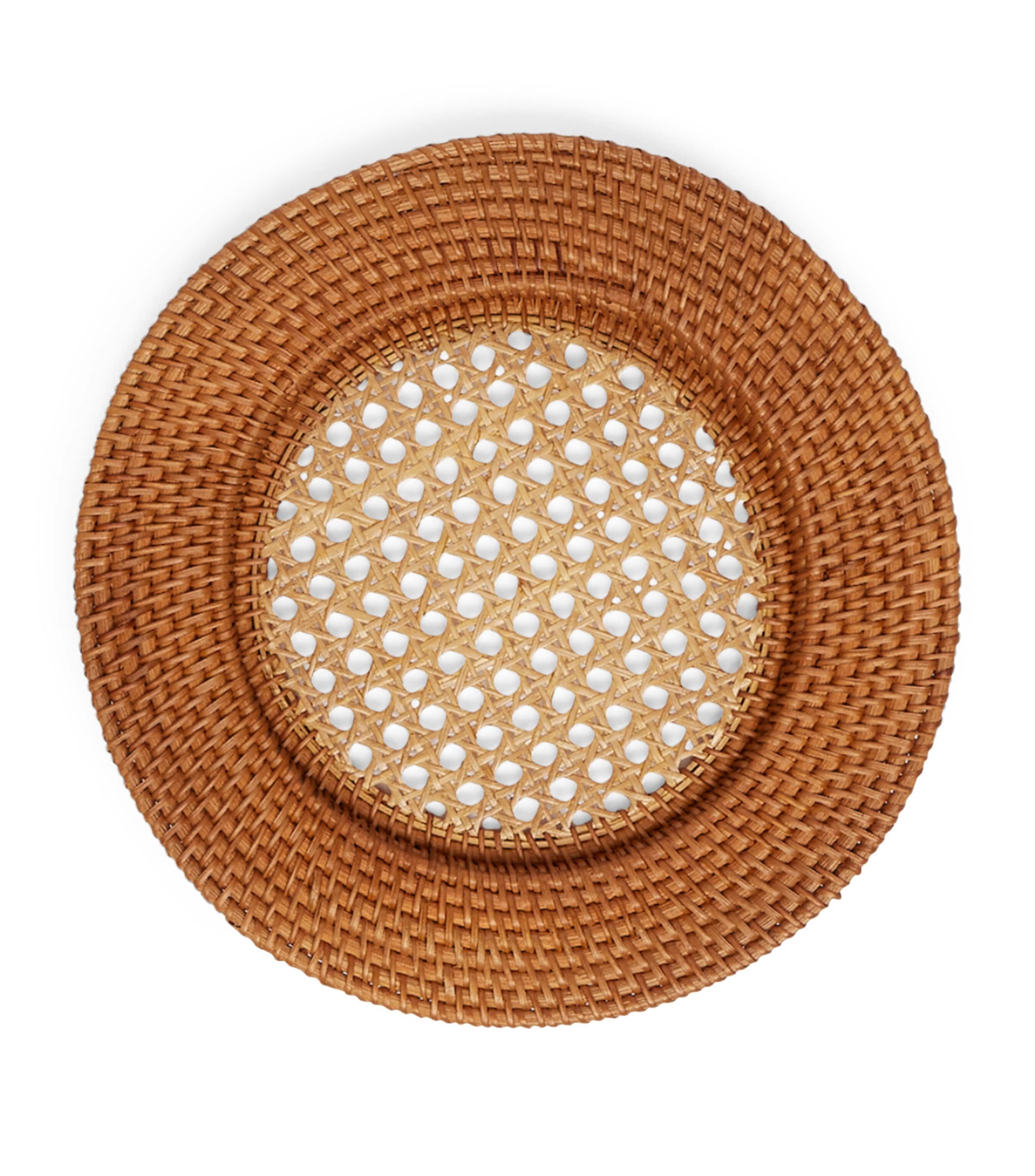 Maison Margaux brown rattan charger plates 32cm, imported from the UK
