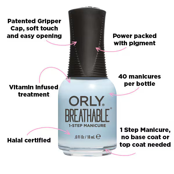 Orly Breathable Nail Polish Morning Mantra Pastel Blue 18ml, imported from the UK