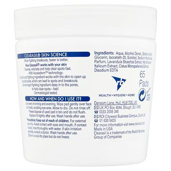 Clearasil ultra rapid action spot pads 65pc - British product