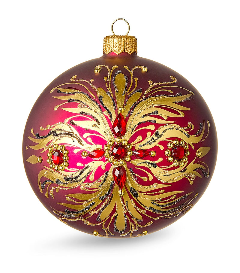 Pastel Blue Christmas Bauble with Gold Filigree and Sequins