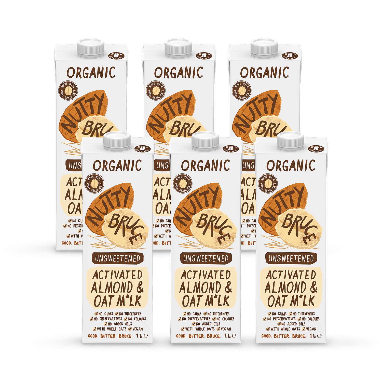 Bruce Organic Almond & Oat Milk Unsweetened 6x 1L (British brand)