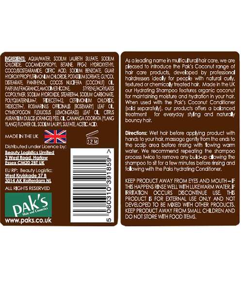 Paks Coconut Milk Hydrating Shampoo, imported from the UK