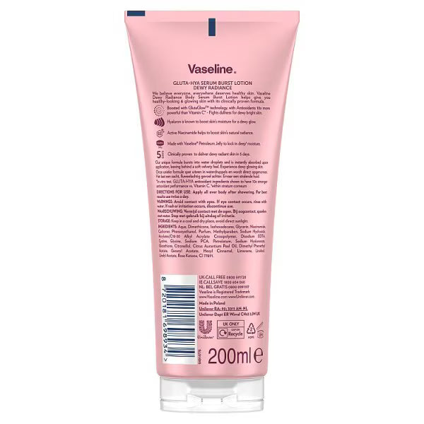 Vaseline Dewy Radiance Serum Burst Lotion 200ml (British brand)