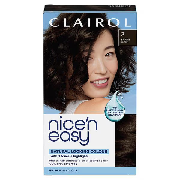 Clairol Nice'n Easy Permanent Hair Dye 3 Brown Black - British product