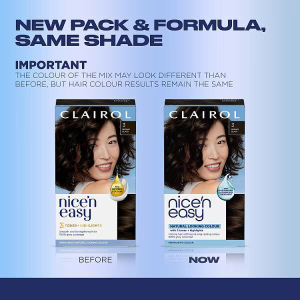 Clairol Nice'n Easy Permanent Hair Dye 3 Brown Black - British product