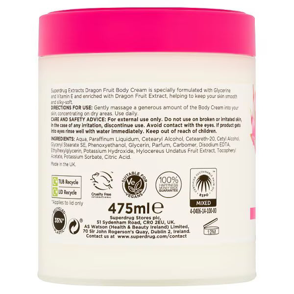 Superdrug Dragon Fruit Body Cream 475ml (British brand)