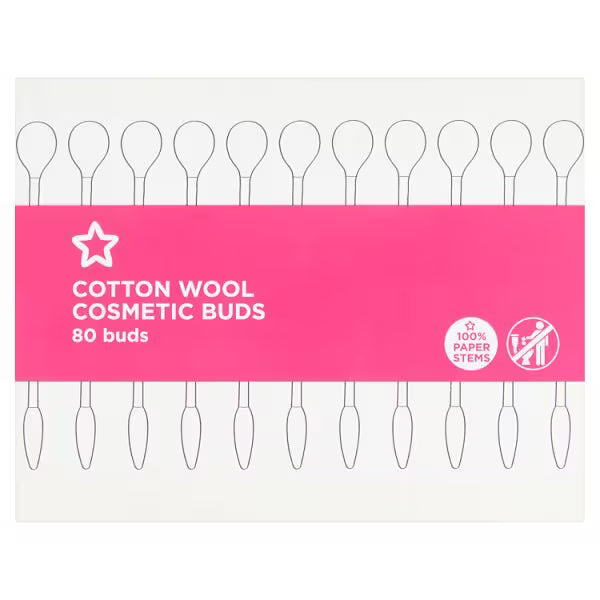 Superdrug Cotton Paper Buds 80 Pack Biodegradable Paper Stems (British brand)