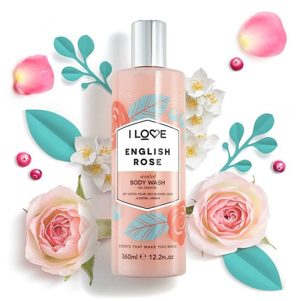 I Love English Rose Scented Body Wash 350ml, UK version for daily cleansing
