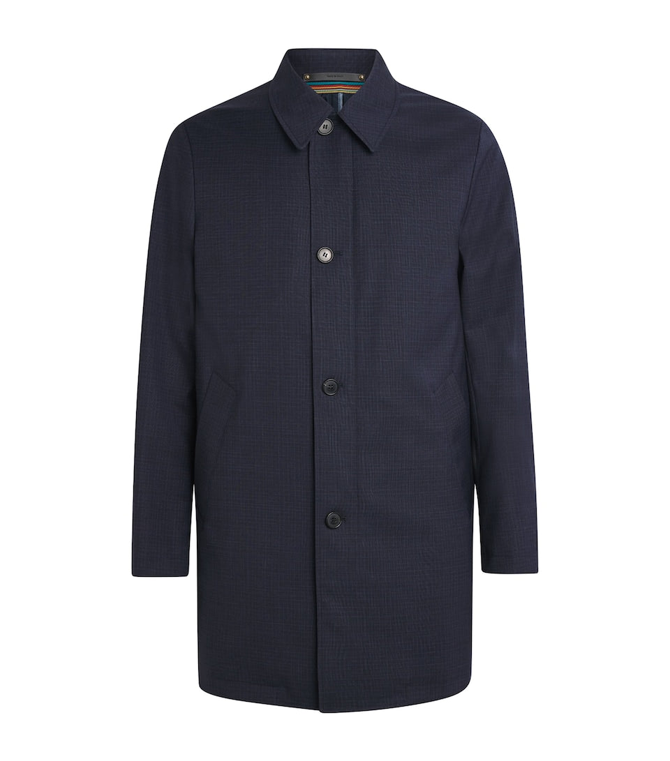 Regular Fit Virgin Wool Overcoat with Notched Lapels