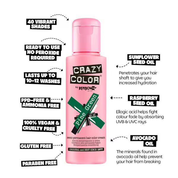 Crazy Color Pine Green 46 Hair Dye - British product