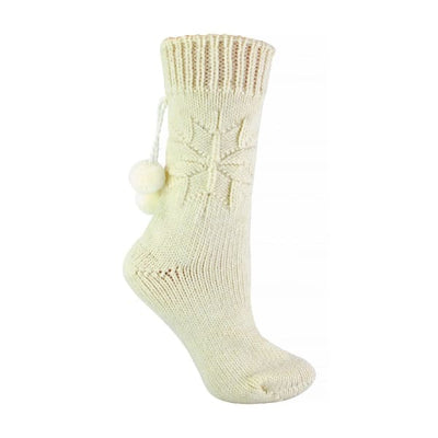 Sock Snob Alpaca Wool Slipper Bed Socks Pom Poms Size 4-8 UK