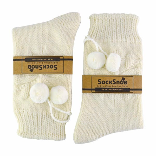 Sock Snob alpaca slipper socks cream pink pom pom size 4-8 (British brand)