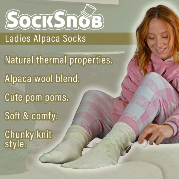 Sock Snob alpaca slipper socks cream pink pom pom size 4-8 (British brand)