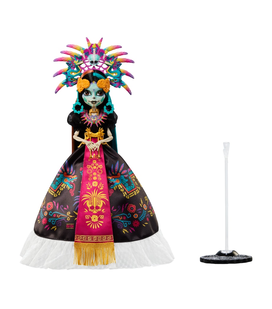 Day of the Dead Themed Skeleton Doll with Stand