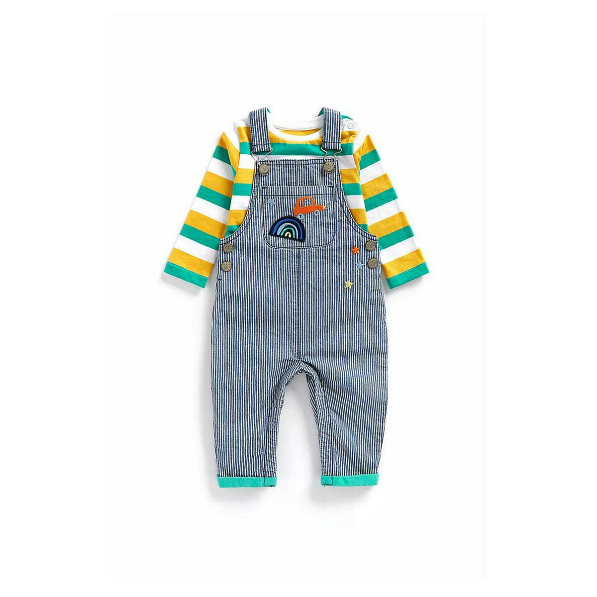 Striped Denim Dungarees And T-Shirt Set GOODS Boots   