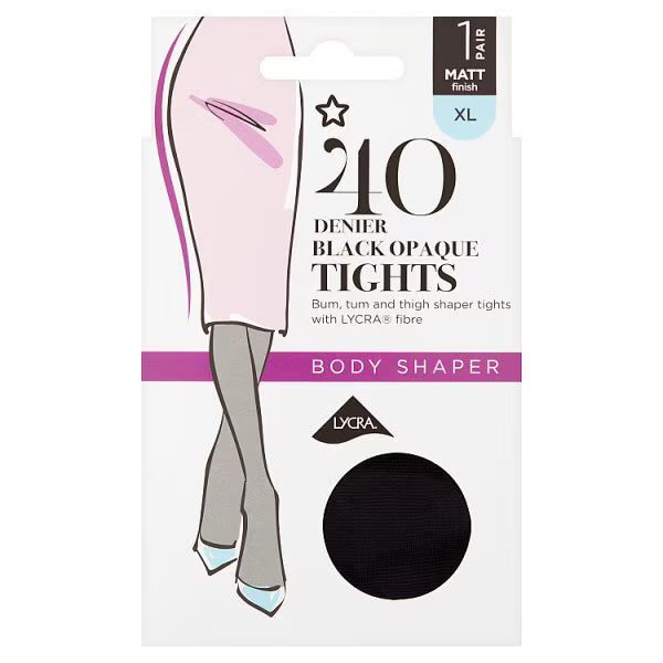 Superdrug black shaper tights 40 denier XL (British brand)