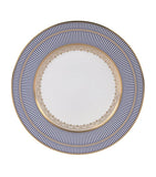 Bone China Blue Dinner Plate with Art-Deco Border and Gold Banding, 27cm