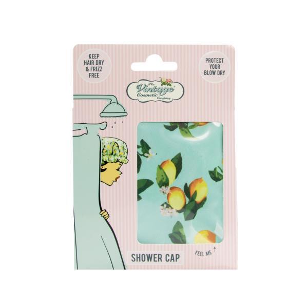 The Vintage Cosmetic Company retro lemon print shower cap one size, imported from the UK