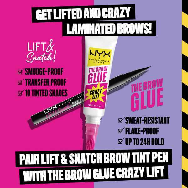NYX The Brow Glue Crazy Lift brow product, imported from the UK