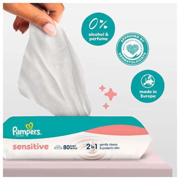 Pampers Sensitive Baby Wipes Plastic Free 624 Wipes, imported from the UK