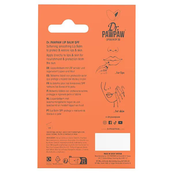 Dr PAWPAW Orange SPF20 Lip Balm 10ml - British product