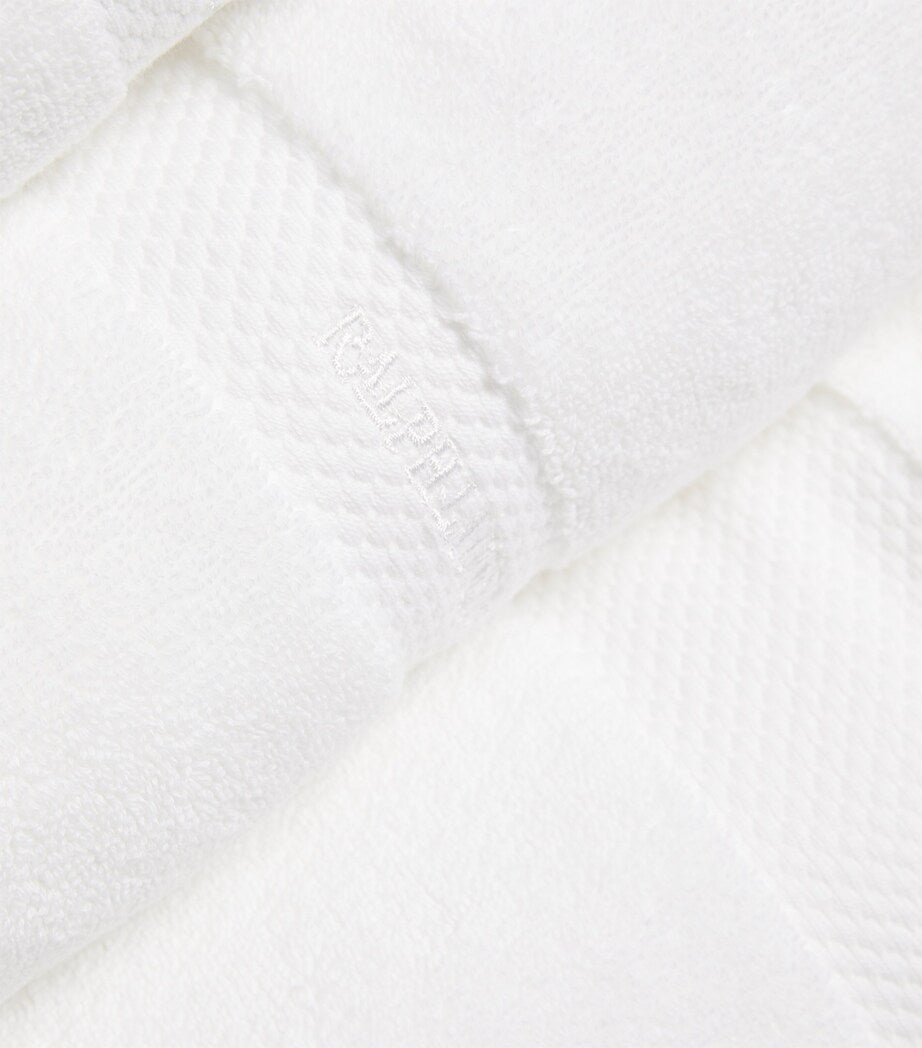 Ralph Lauren bath towel with woven stripe and embroidery, 75cm x 137cm, imported from the UK