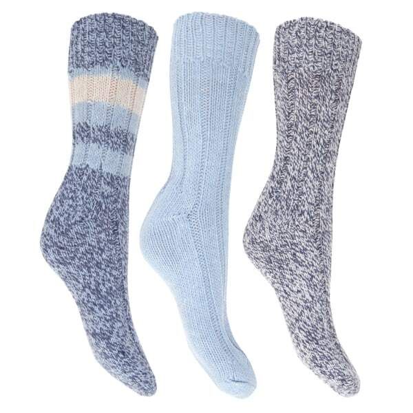 FLOSO Ladies/Womens Chunky Socks (Pack Of 3) (UK Shoe 4-7) Blue