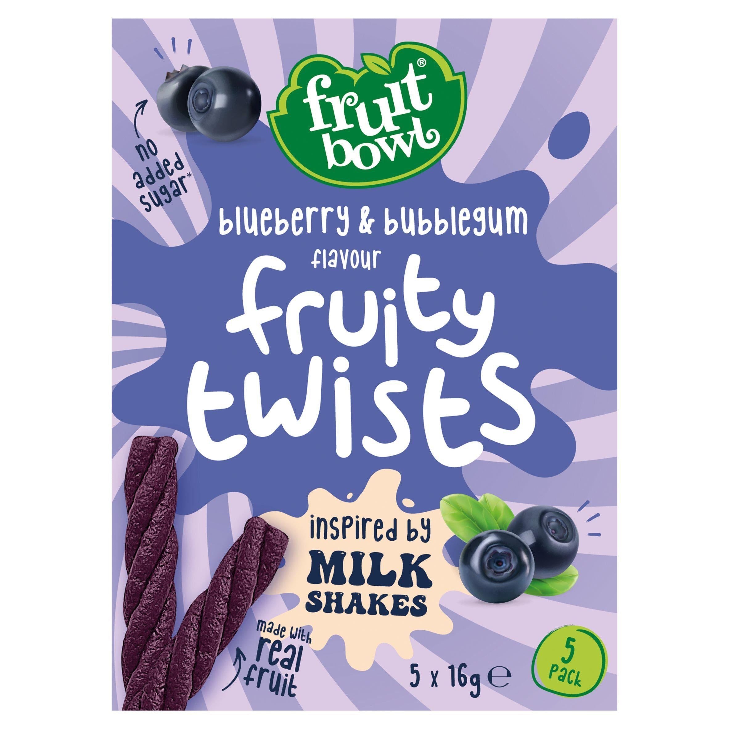 Fruit Bowl Blueberry &amp;amp; Bubble Gum Flavour Fruity Twists 5x16g