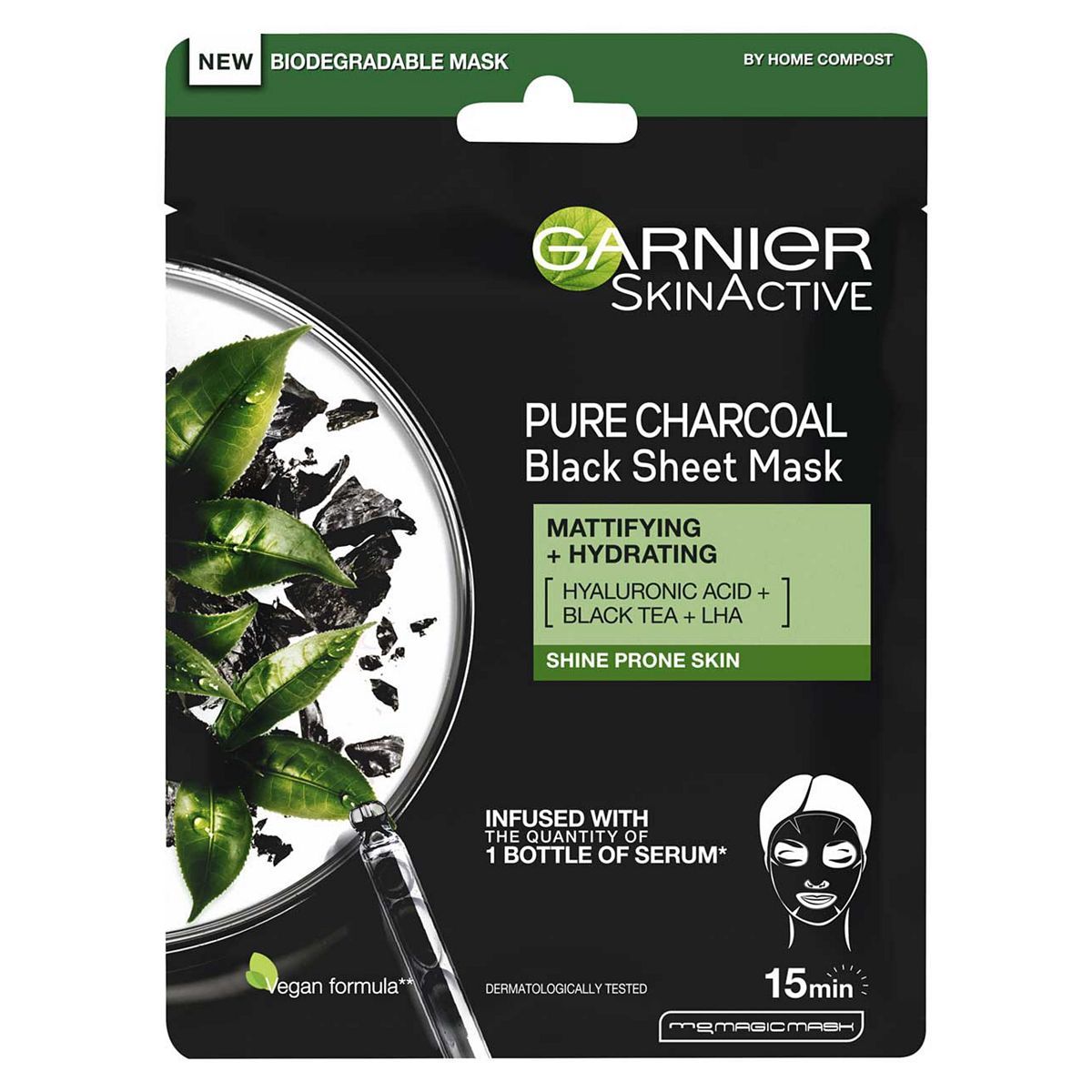 Garnier Pure Charcoal and Black Tea Purifying and Hydrating Sheet Mask 28g