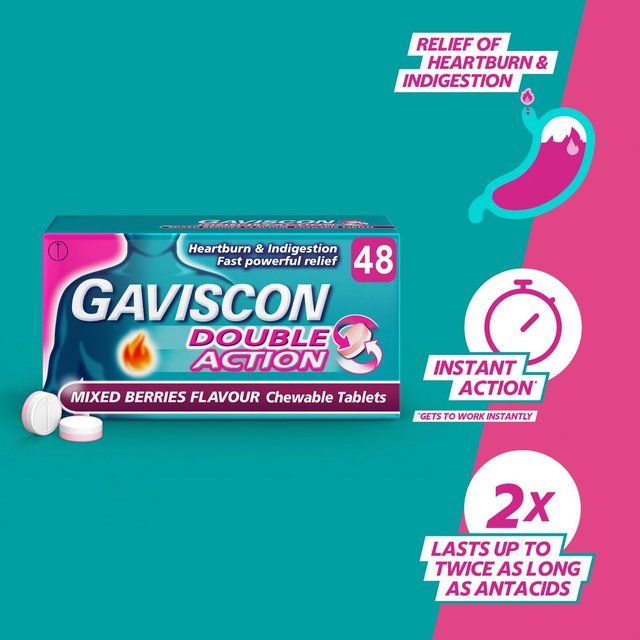 Gaviscon Double Action Tabs Heartburn Indigestion Mixed Berry   48 per pack