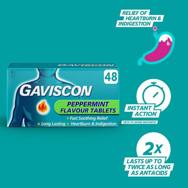 Gaviscon Tablets Heartburn &amp;amp; Indigestion Peppermint   48 per pack