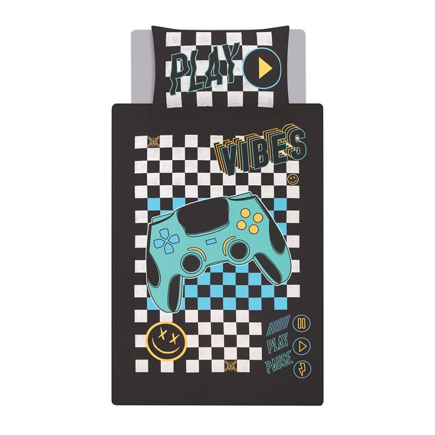 George Home Black &amp;amp; White Gaming Checkerboard Duvet Set - Single