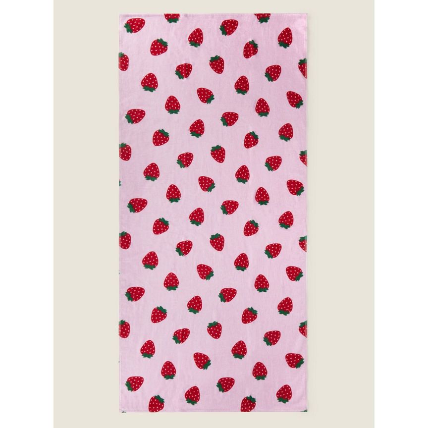 George Home Pink &amp;amp; Red Strawberry Printed Cotton Towel