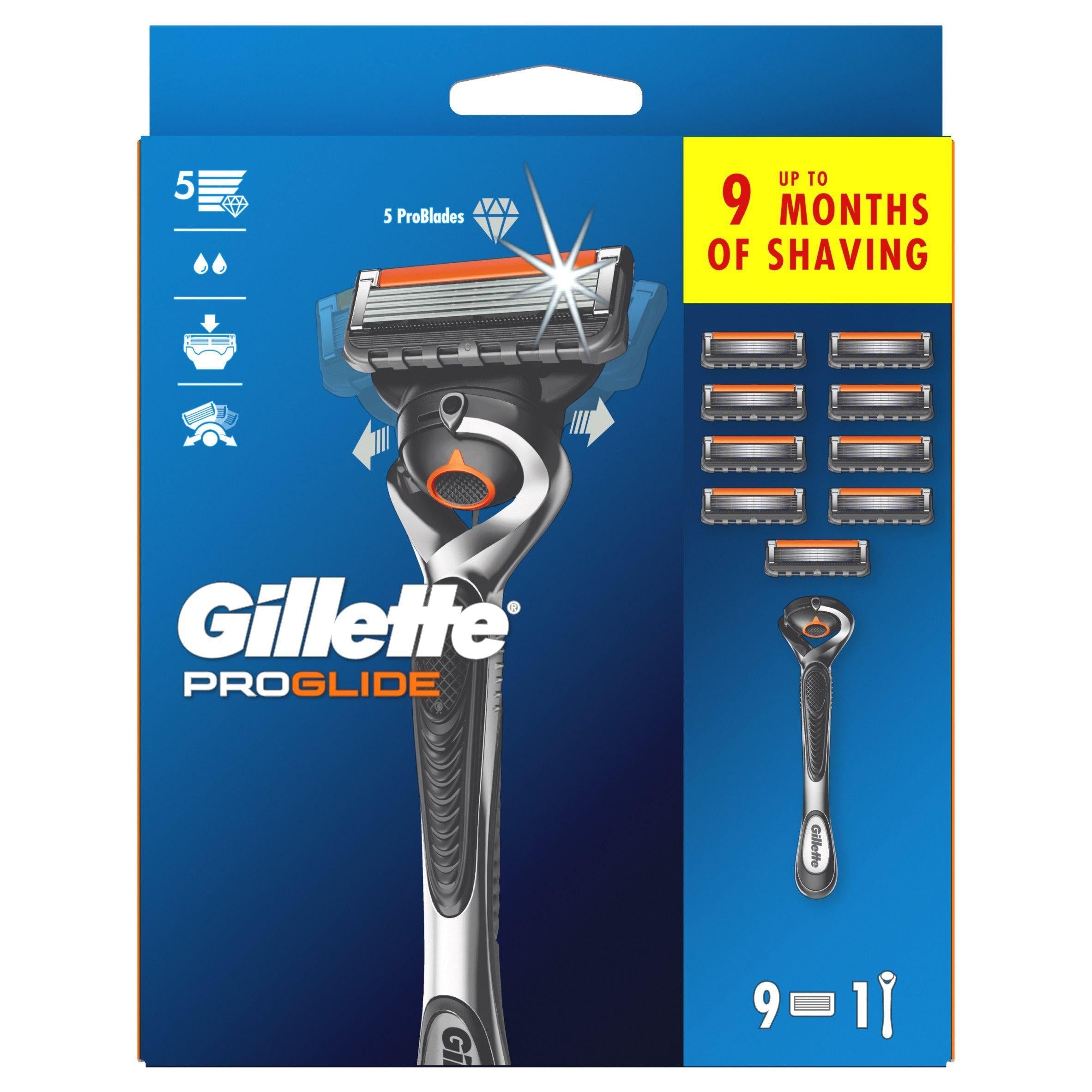 Gillette Fusion Proglide Razor &amp;amp; 9 Blades for Men