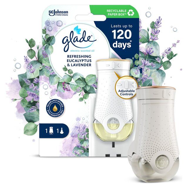 Glade Plug In Holder &amp;amp; Refill Electric Scented Oil Eucalyptus &amp;amp; Lavender   20ml