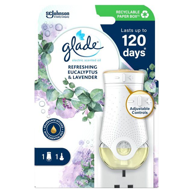 Glade Plug In Holder &amp;amp; Refill Electric Scented Oil Eucalyptus &amp;amp; Lavender   20ml