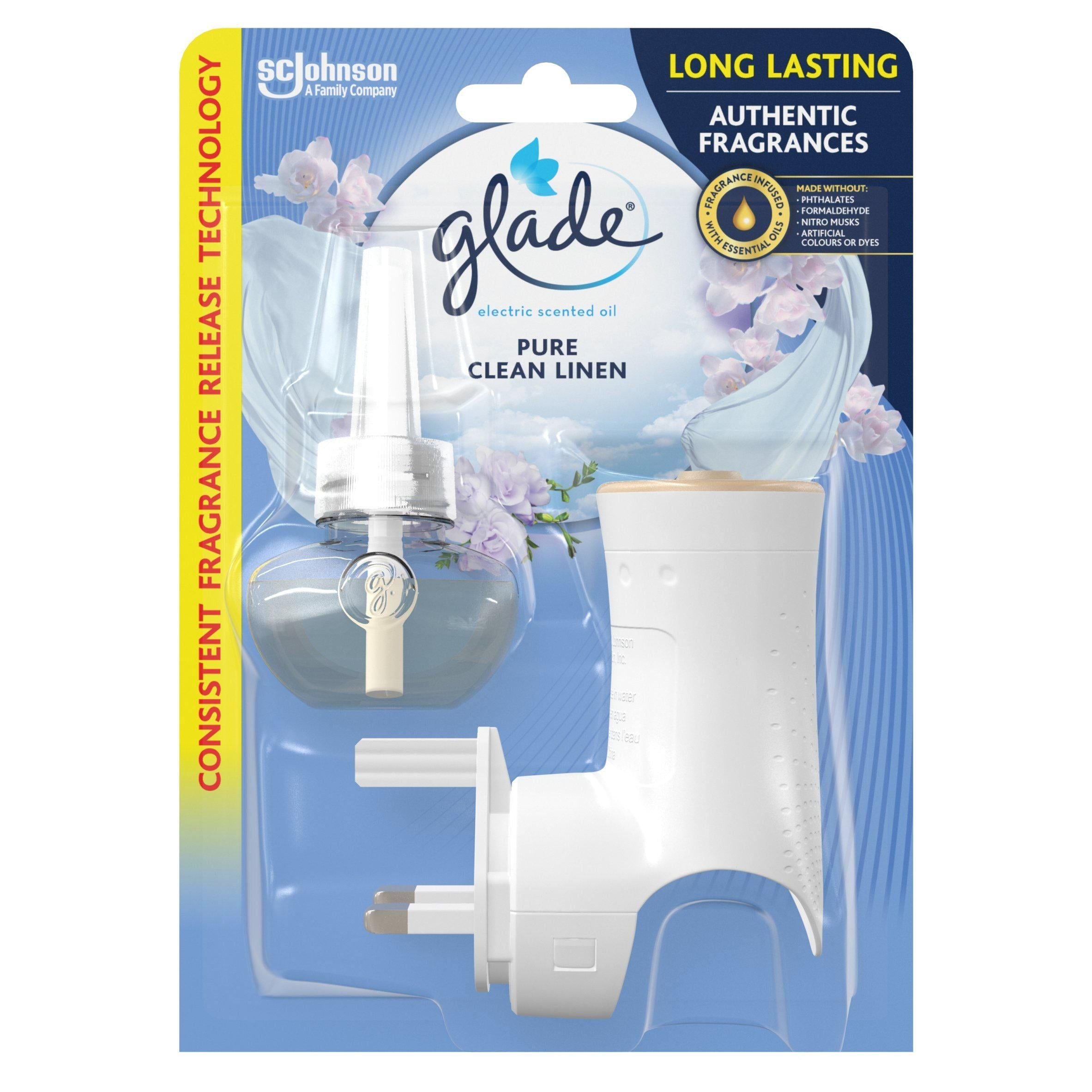Glade Scented Oil Plug In Holder &amp;amp; Refill Air Freshener Clean Linen 20ml