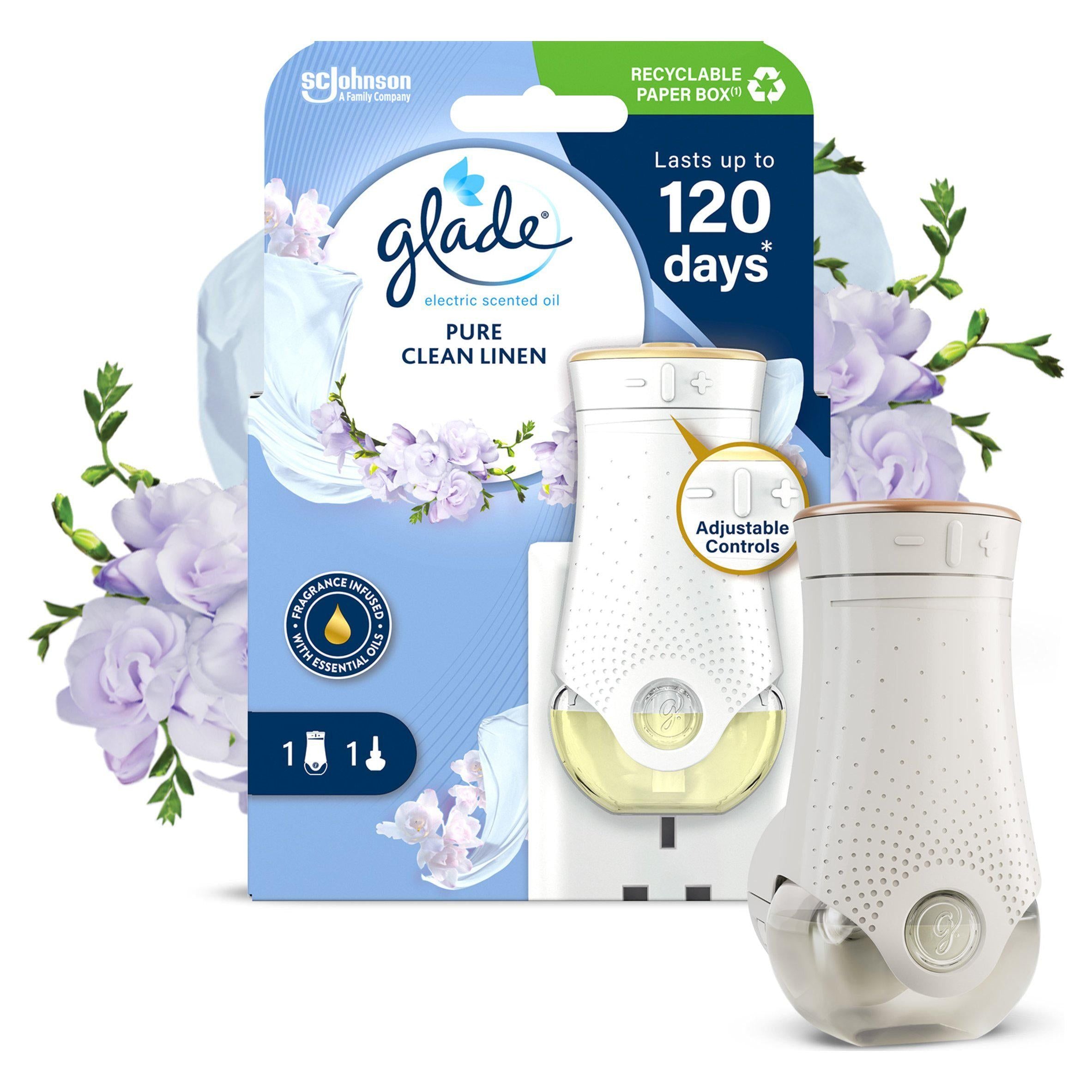Glade Scented Oil Plug In Holder &amp;amp; Refill Air Freshener Clean Linen 20ml