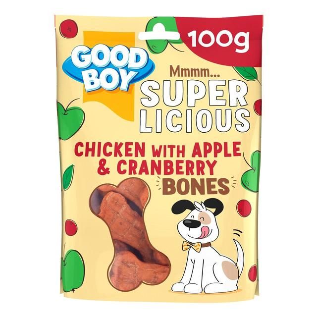 Good Boy Superlicious Chicken Apple &amp;amp; Cranberry Bone Dog Treats   100g