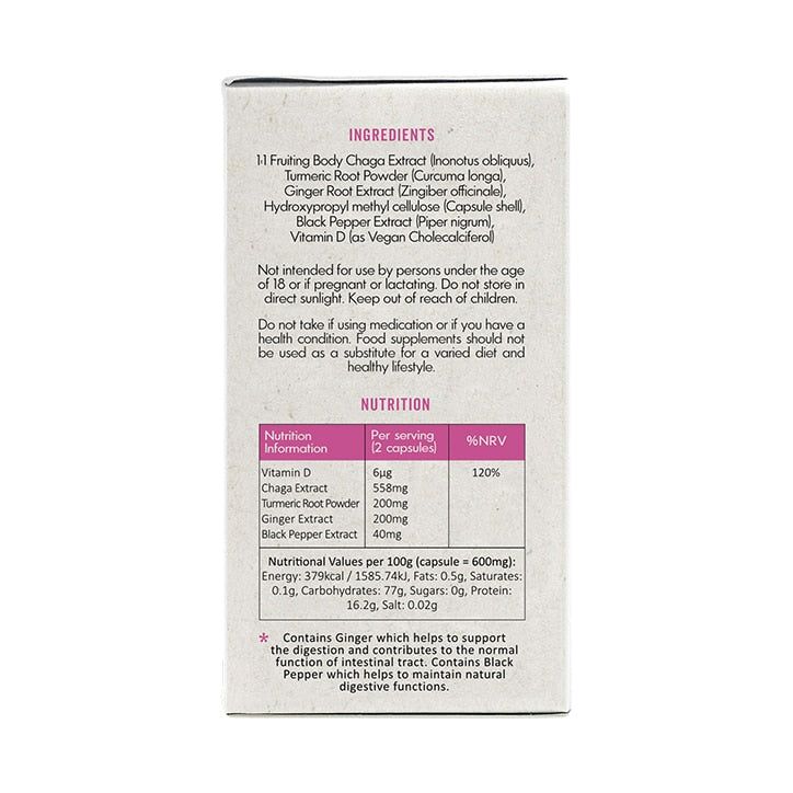 Grass &amp;amp; Co. BIOME Chaga Mushrooms with Curcumin + Ginger 60 Vegan Capsules