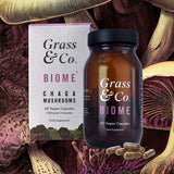 Grass &amp;amp; Co. BIOME Chaga Mushrooms with Curcumin + Ginger 60 Vegan Capsules
