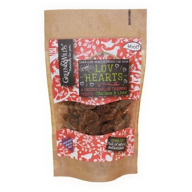Green &amp;amp; Wild's Luv Hearts Chicken and Liver Grain Free Training Dog Treats   100g