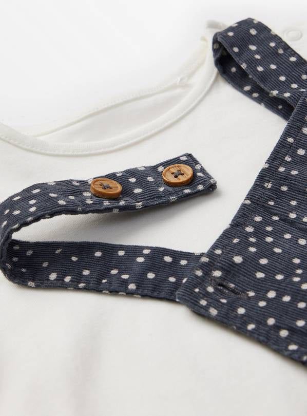 Grey Polka Dot Corduroy Pinafore Dress &amp;amp; Bodysuit Set 3-6 months