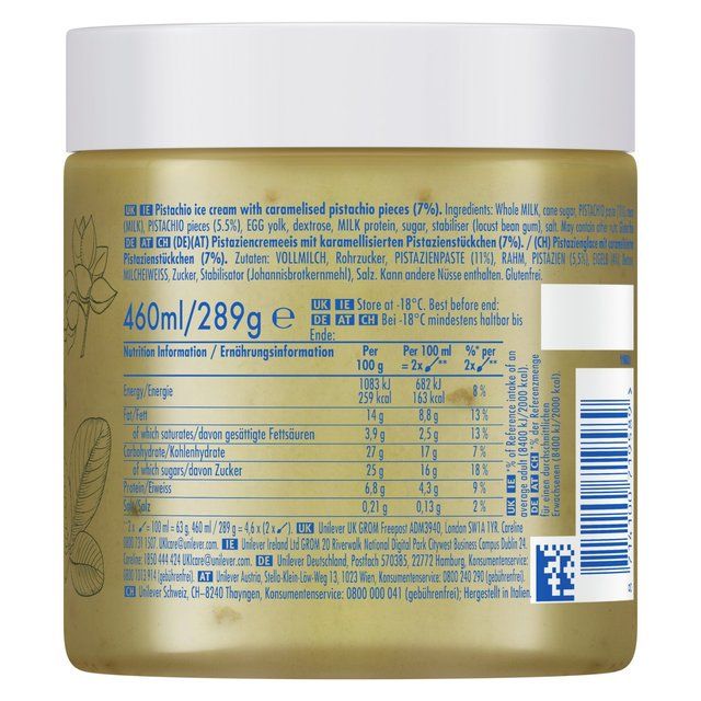 Grom Pistachio Gelato Ice Cream Tub   460ml