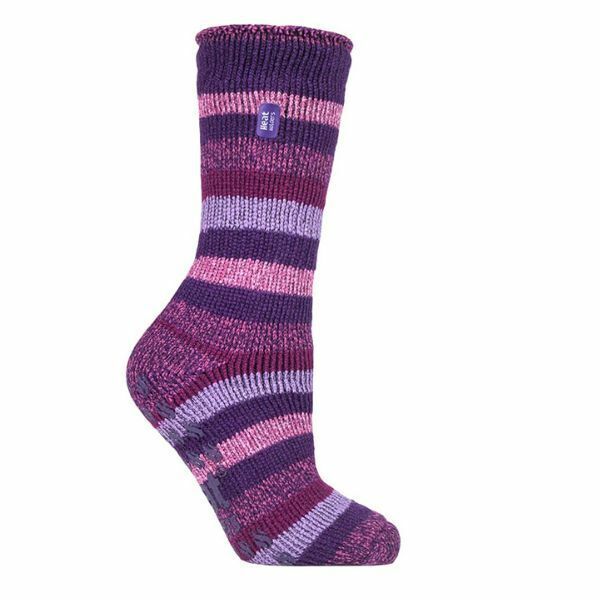 Heat Holders Ladies Thermal Socks with Grips 4-8 UK Purple Stripe (Juniper) / 1EA