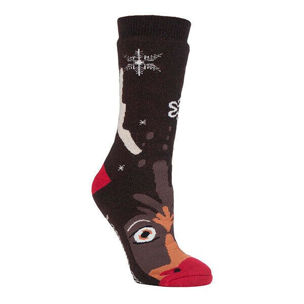 Heat Holders Ladies Xmas Non Slip Thermal Slipper Socks Rudolph
