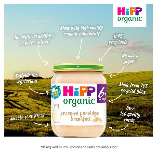 HiPP Organic Creamed Porridge Breakfast Baby Food Jar 6+ Months    125g